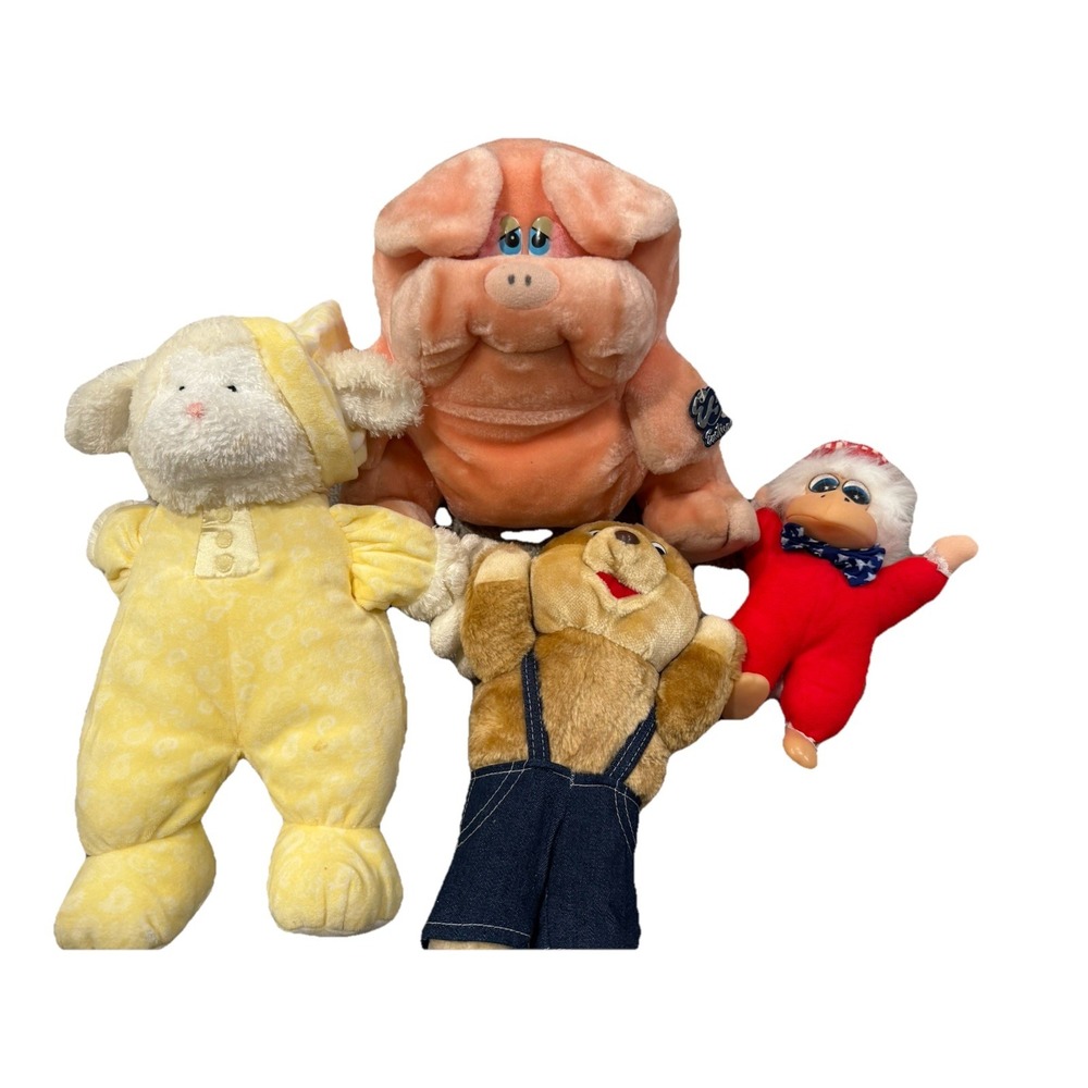 Random Lot Of 4 Vintage Plush Shoney Bear, Gund Sheep, Emotions Pig, USA